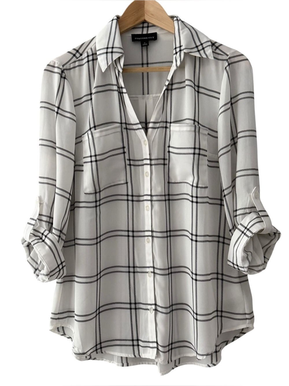 Fortune & Ivy Women’s  White Plaid Button-Up Shirt